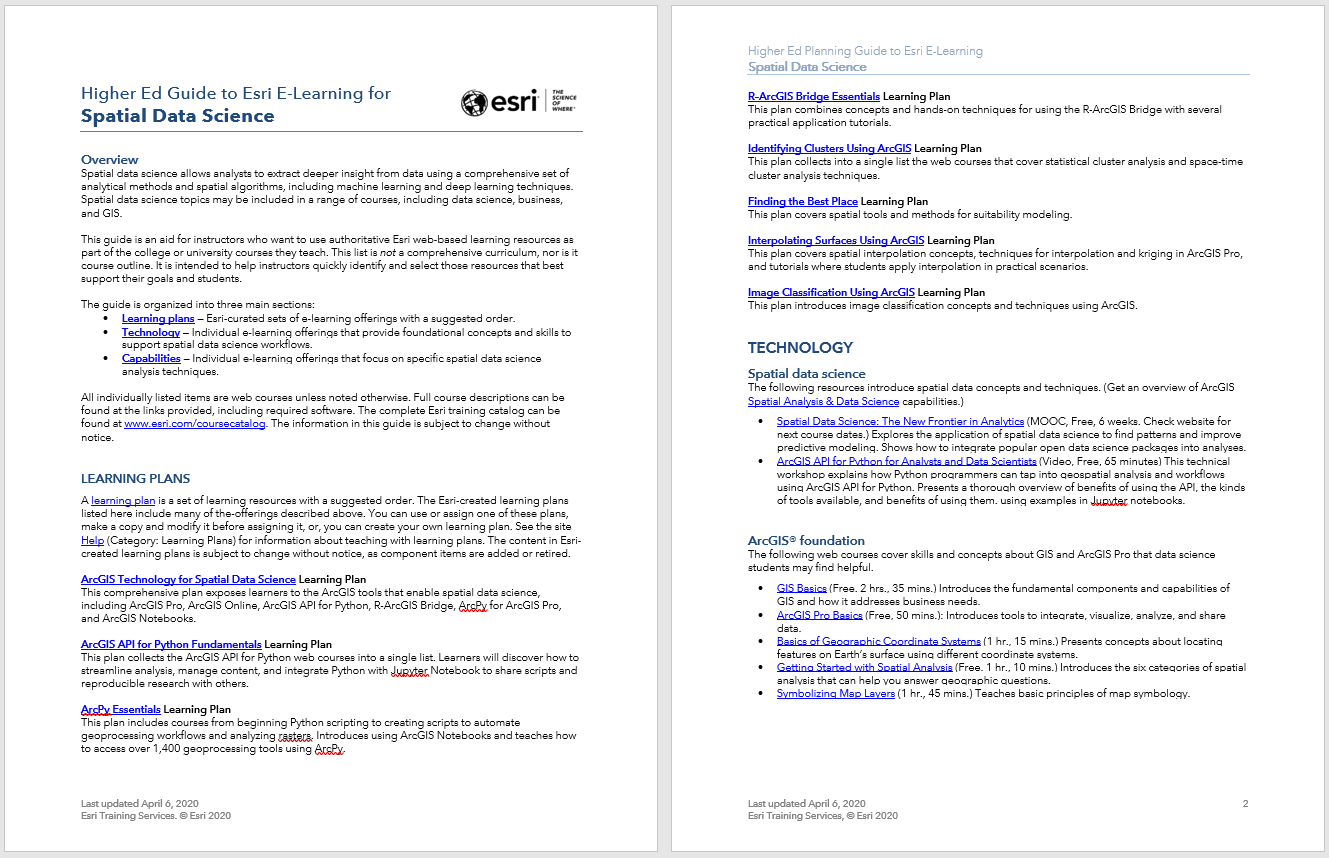 E-Learning Guide for Spatial Data Science, first two pages